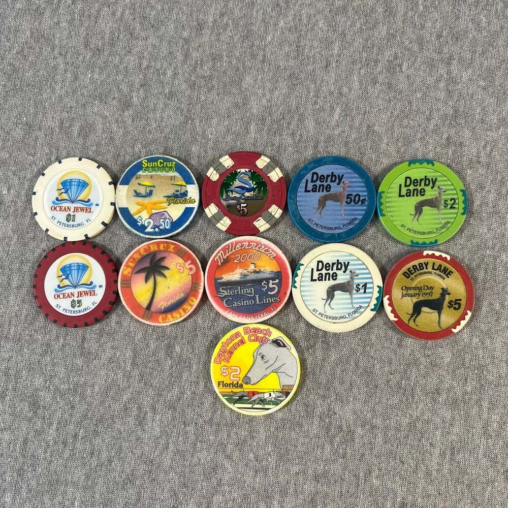Vintage Lot of 11 Florida Cruise Lines Casinos & Greyhound Track Poker Chips